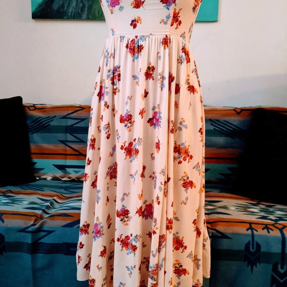 🌺🌷 Free People Sweetheart Bustline Smocked Floral Romantic Dress 12 L XL - Picture 9 of 10
